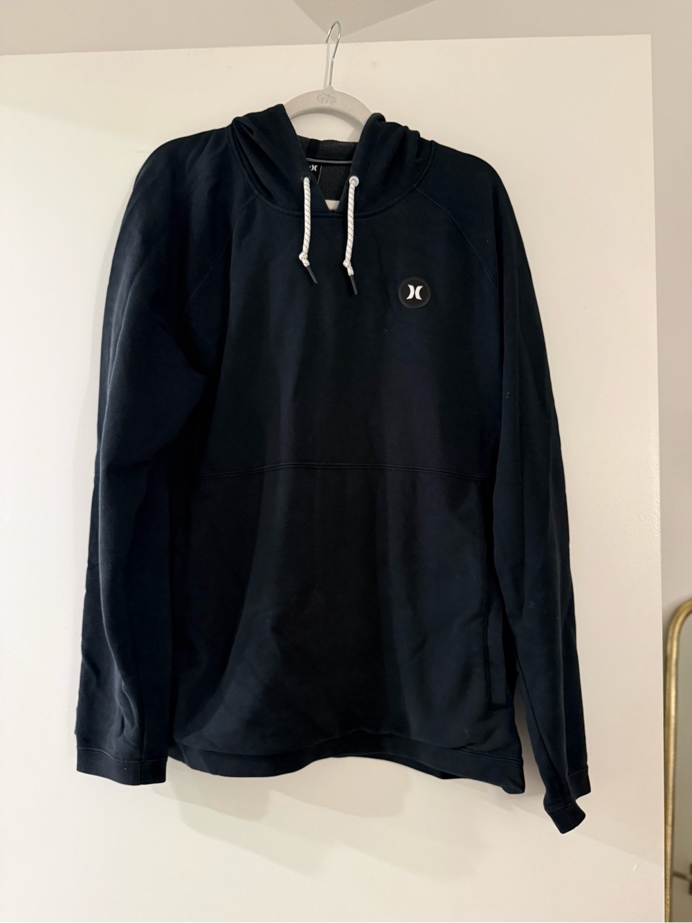 Hurley Black Pullover Hoodie with White Drawstrings
